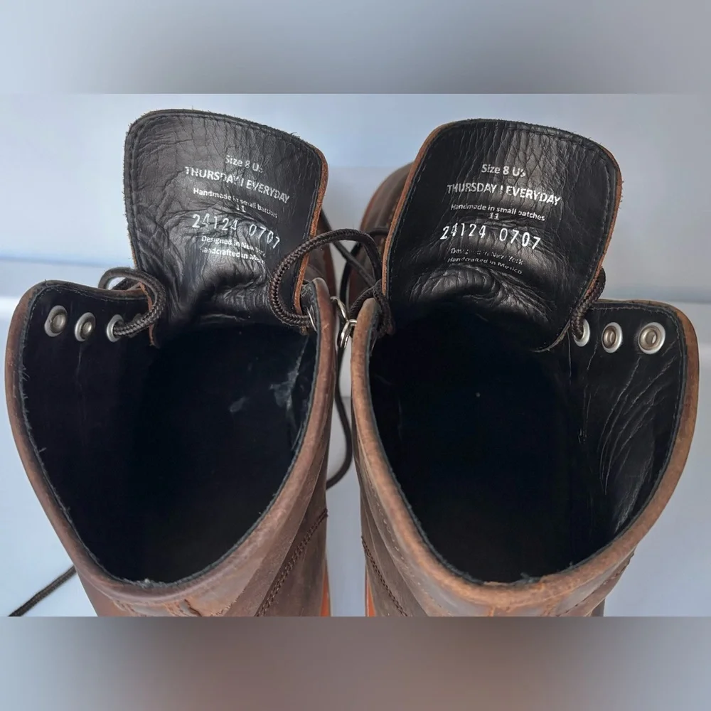 Thursday Boot Company “Diplomat” Distressed Leather Lace Up Brown Boots Size 8 - Picture 8 of 11